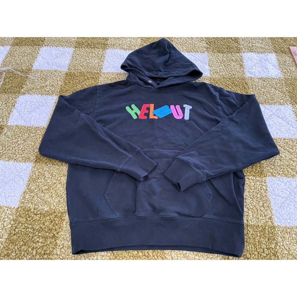 Helmut Lang Mens Black Multi Color 3D Logo Graphic Hoodie Medium HLM56883